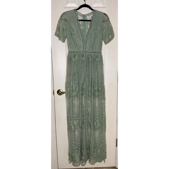 Women’s Maxi Dress V-Neck Short Sleeve Double Sided Slit MEDIUM— NEW - Picture 1 of 7